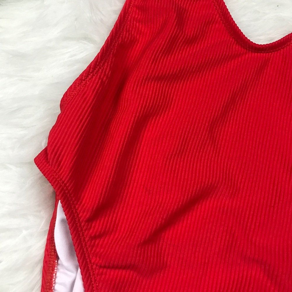 Nasty Gal • Alina Red Ribbed Low Back One Piece - Picture 4 of 8